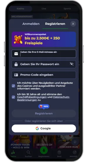 Registrierung eines Kontos im Casino zum Spielen von Le Prechaun