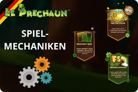 Le Prechaun Übersicht der Spielmechanik mit den Modi Trickster's Treat, Find the Color und Brewing Bonuses